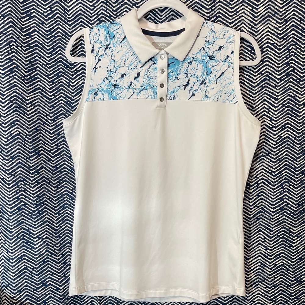 Callaway Women's Sleeveless Polo - Blue Marble and White